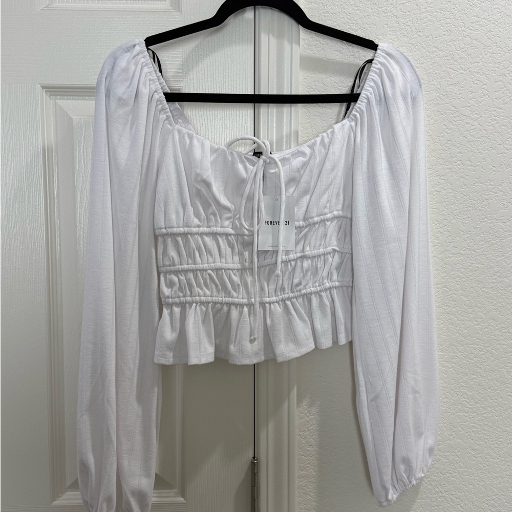 Forever 21 White Ruched Blouse
